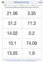 Mathematics - Third Grade - Worksheet: Matching Decimal Cards