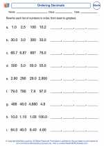 Mathematics - Fourth Grade - Worksheet: Ordering Decimals