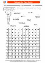 Social Studies - Kindergarten - Worksheet: Veterans Day Word Search