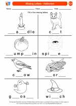 English Language Arts - First Grade - Worksheet: Missing letters - Halloween