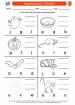English Language Arts - First Grade - Worksheet: Beginning Letters Halloween