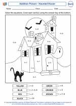 Mathematics - Second Grade - Worksheet: Addition Picture - Haunted House