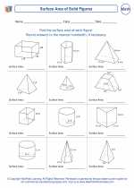 Mathematics - Eighth Grade - Worksheet: Surface Area of Solid Figures