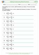 Mathematics - Sixth Grade - Worksheet: Adding and Subtracting Mixed Numbers