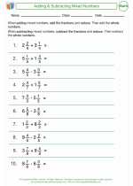 Mathematics - Sixth Grade - Worksheet: Adding and Subtracting Mixed Numbers