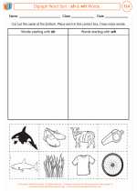 English Language Arts - First Grade - Worksheet: Digraph Word Sort - sh & wh Words