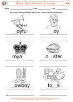English Language Arts - Third Grade - Worksheet: Missing Letters (Words with Dipthong oy)