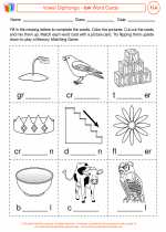 English Language Arts - Third Grade - Worksheet: Vowel Dipthongs - ow Word Cards