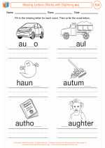 English Language Arts - Third Grade - Worksheet: Missing Letters (Words with Dipthong au)