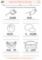English Language Arts - Third Grade - Worksheet: Missing Letters (Words with Dipthong ou)