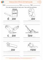 English Language Arts - Third Grade - Worksheet: Missing Letters (Words with Dipthong aw)