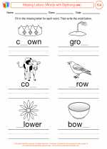 English Language Arts - Third Grade - Worksheet: Missing Letters (Words with Dipthong ow)
