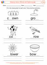 English Language Arts - Third Grade - Worksheet: Missing Letters (Words with Dipthong ow)