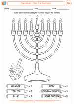 Mathematics - Kindergarten - Worksheet: Hanukkah - Color the Numbers