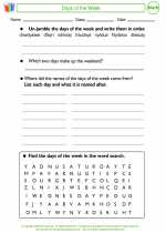 Mathematics - First Grade - Worksheet: Days of the Week