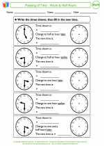 Mathematics - Second Grade - Worksheet: Passing of Time - Hours & Half Hours