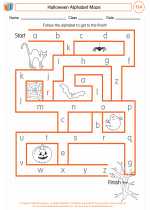 English Language Arts - First Grade - Worksheet: Halloween Alphabet Maze