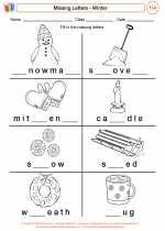 English Language Arts - First Grade - Worksheet: Missing Letters - Winter