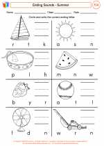 English Language Arts - First Grade - Worksheet: Ending Sounds - Summer