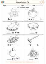 English Language Arts - First Grade - Worksheet: Missing Letters - Fall