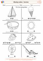 English Language Arts - First Grade - Worksheet: Missing Letters - Summer