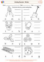 English Language Arts - First Grade - Worksheet: Ending Sounds - Winter