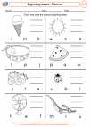 English Language Arts - First Grade - Beginning Sounds - Worksheet: Beginning Letters - Summer