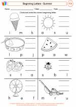 English Language Arts - First Grade - Worksheet: Beginning Letters - Summer