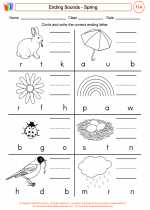 English Language Arts - First Grade - Worksheet: Ending Sounds - Spring