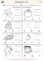 English Language Arts - First Grade - Worksheet: Ending Sounds - Fall