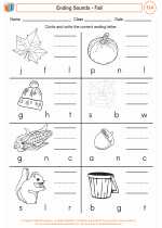 English Language Arts - First Grade - Worksheet: Ending Sounds - Fall