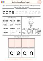 English Language Arts - First Grade - Worksheet: Spelling Words (Dolce)