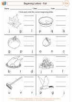 English Language Arts - First Grade - Worksheet: Beginning Letters - Fall