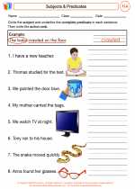 English Language Arts - Third Grade - Worksheet: Subjects & Predicates