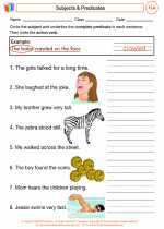 English Language Arts - Third Grade - Worksheet: Subjects & Predicates