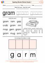 English Language Arts - First Grade - Worksheet: Spelling Words (Dolce)