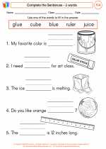 English Language Arts - First Grade - Worksheet: Complete the Sentences