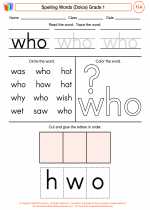 English Language Arts - First Grade - Worksheet: Spelling Words (Dolce)