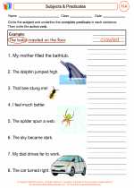 English Language Arts - Third Grade - Worksheet: Subjects & Predicates