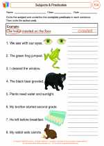 English Language Arts - Third Grade - Worksheet: Subjects & Predicates