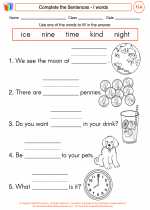 English Language Arts - First Grade - Worksheet: Complete the Sentences