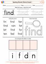 English Language Arts - First Grade - Worksheet: Spelling Words (Dolce)