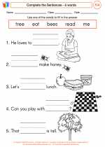 English Language Arts - First Grade - Worksheet: Complete the Sentences