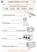 English Language Arts - First Grade - Worksheet: Complete the Sentences