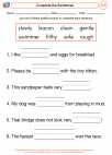 English Language Arts - First Grade - Complete Sentences - Worksheet: Complete the Sentences