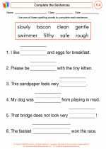 English Language Arts - First Grade - Worksheet: Complete the Sentences