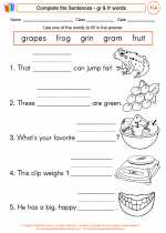 English Language Arts - First Grade - Worksheet: Complete the Sentences