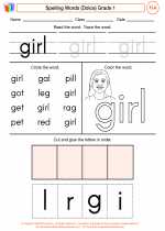 English Language Arts - First Grade - Worksheet: Spelling Words (Dolce)