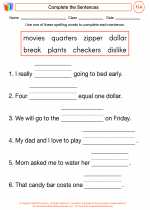 English Language Arts - First Grade - Worksheet: Complete the Sentences