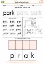 English Language Arts - Third Grade - Worksheet: Spelling Words